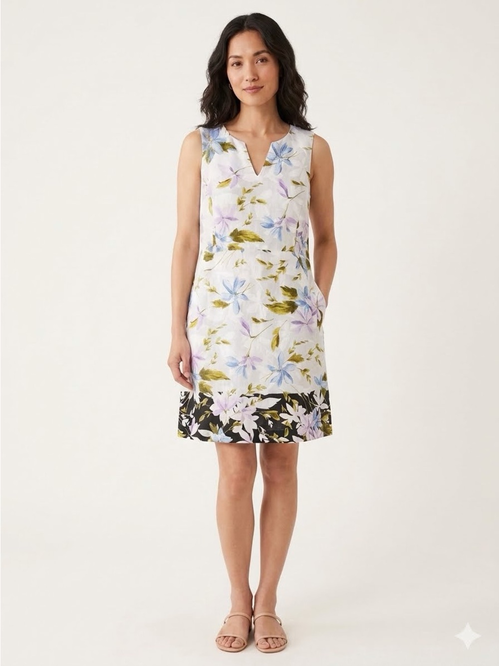 J. Jill Love Linen Marble Floral Shift Dress Medium Petite MP Blue Purple White